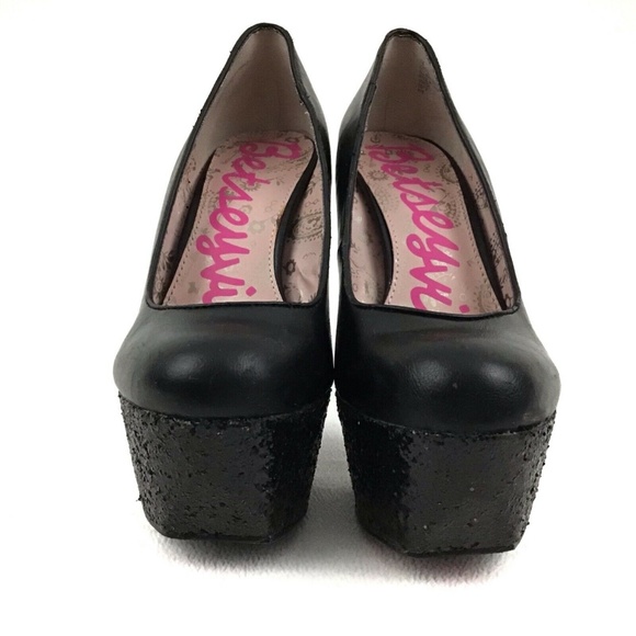 Betseyville Sequin Glitter Platform Heels Black 7 - Picture 3 of 7